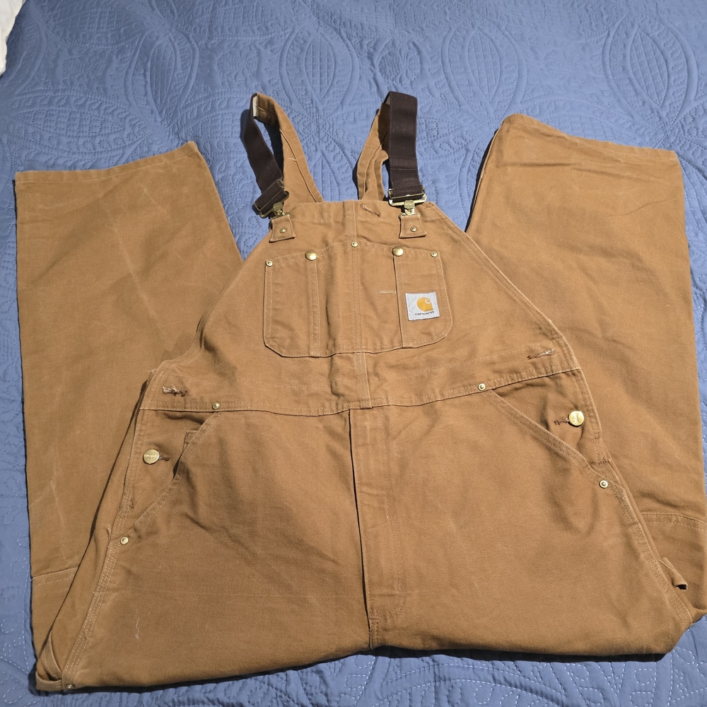 Carhartt R01 BRN Brown Duck Bib Overalls Double Knee Unlined Mens 40x30